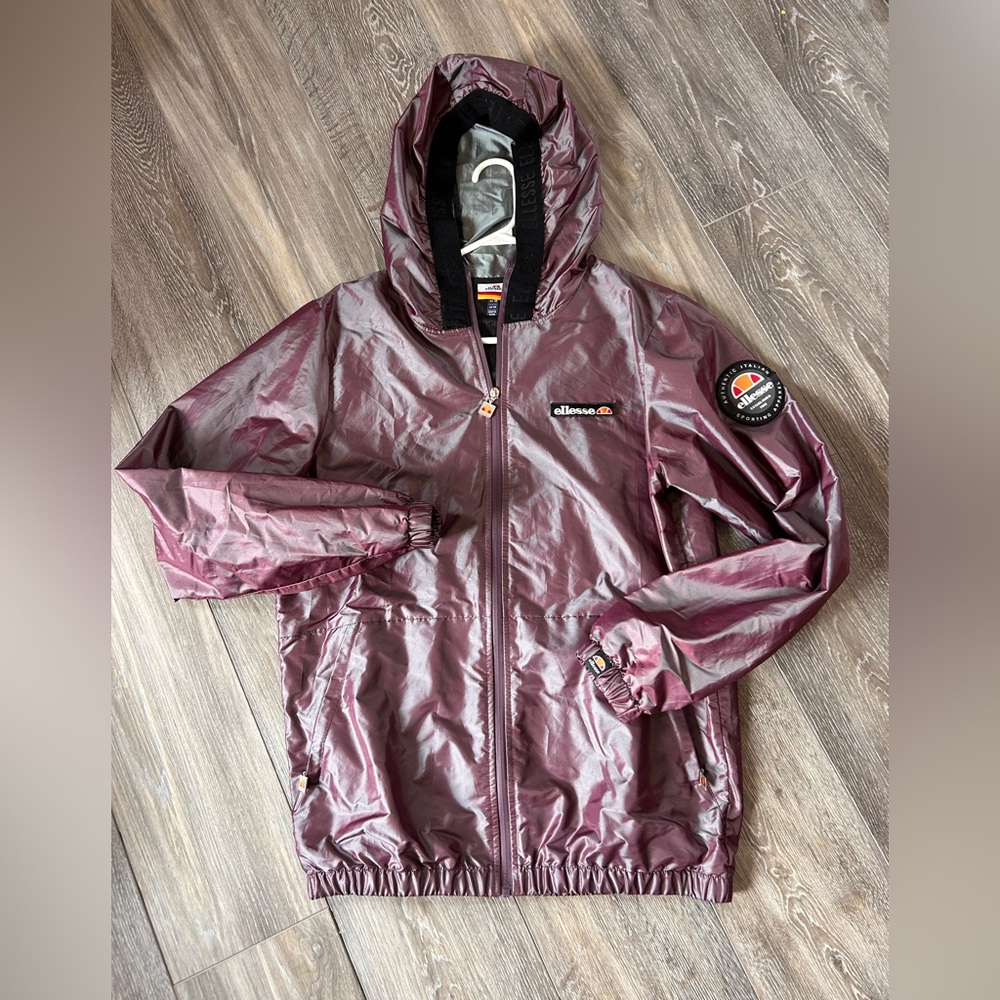 Ellesse Maroon/purple shiny nylon Hooded Windbreaker